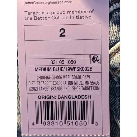 Wild Fable Denim Mini Skirt Short Jean Medium Blue Wash 2 Raw Hem Frayed Pockets - Picture 3 of 6